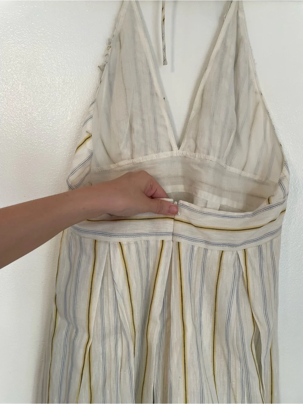 J. Crew Sylvan Striped Halter Midi Dress Linen Cotton Blend Ruffle size 2